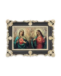 6" x 8"  Antiqued Black and Gold Photo Frame with The Sacred Hearts Print-P65