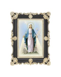 6" x 8" Antiqued Black and Gold Photo Frame with O.L. of The Miraculous Medal Print- P65