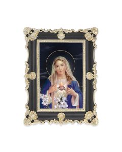 6" x 8"  Antiqued Black and Gold Photo Frame with Immaculate Heart of Mary Print-P65