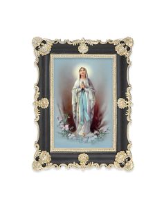 6" x 8" Antiqued Black and Gold Photo Frame with O.L. of Lourdes Print-P65