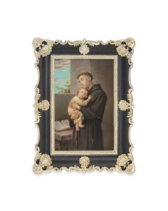 6" x 8" Antiqued Black and Gold Photo Frame with Saint Anthony Print-P65