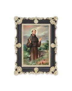 6" x 8"  Antiqued Black and Gold Photo Frame with Saint Francis Print-P65