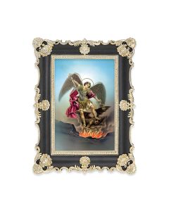 6" x 8" Antiqued Black and Gold Photo Frame with Saint Michael Print-P65