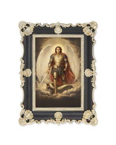 6" x 8" Antiqued Black and Gold Photo Frame with Archangel Saint Michael in Armor Print-P65