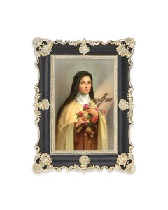 6" x 8"  Antiqued Black and Gold Photo Frame with Saint Therese Print-P65