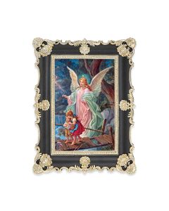 6" x 8"  Antiqued Black and Gold Photo Frame with Guardian Angel Print-P65