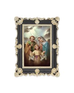 6" x 8"  Antiqued Black and Gold Photo Frame with Holy Family Print-P65