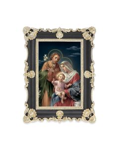 6" x 8"  Antiqued Black and Gold Photo Frame with Holy Family Print-P65