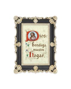 6" x 8"  Antiqued Black and Gold Photo Frame with House Blessing in Spanish Print-P65