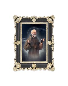 6" x 8"  Antiqued Black and Gold Photo Frame with Saint Pio Print-P65
