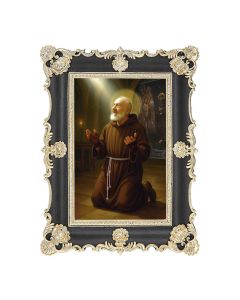 6" x 8" Antiqued Black and Gold Photo Frame with Saint Pio at Prayer Print- P65