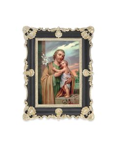 6" x 8" Antiqued Black and Gold Photo Frame with Saint Joseph Print-P65