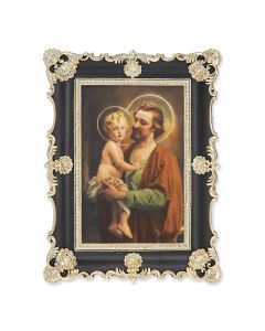 6" x 8" Antiqued Black and Gold Photo Frame with CHAMBERS: St. Joseph with Jesus Print-P65