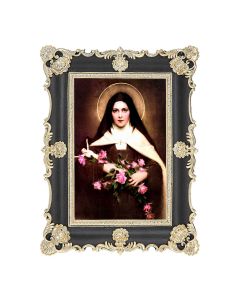 6" x 8" Antiqued Black and Gold Photo Frame with Chambers: St. Therese Print- P65