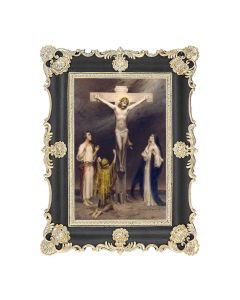6" x 8" Antiqued Black and Gold Photo Frame with Chambers:  The Crucifixion Print- P65