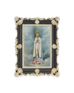 6" x 8"  Antiqued Black and Gold Photo Frame with O.L. of Fatima Print-P65