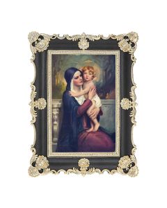 6" x 8" Antiqued Black and Gold Photo Frame with Chambers: Madonna and Christ Child Print- P65