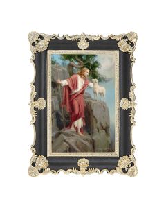 6" x 8" Antiqued Black and Gold Photo Frame with CHAMBERS: Christ and The Lost Lamb Print - P65