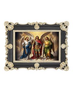 6" x 8" Antiqued Black and Gold Photo Frame with The Three Archangels Print- P65