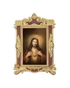 6 1/4" x 9 1/4" Textured Burgundy and Gold Photo Frame with Simeone: Sacred Heart of Jesus Print- P65