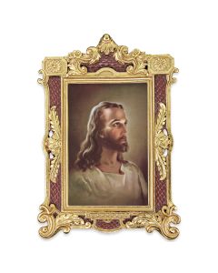 6 1/4" x 9 1/4" Textured Burgundy and Gold Photo Frame with Sallman: Head of Christ Print-P65