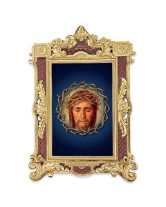 6 1/4" x 9 1/4" Textured Burgundy and Gold Photo Frame with Holy Face Print-P65