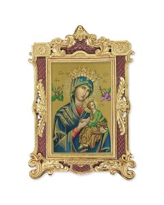 6 1/4" x 9 1/4" Textured Burgundy and Gold Photo Frame with O.L. of Perpetual Help Print-P65