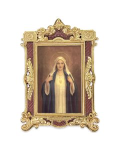6 1/4" x 9 1/4" Textured Burgundy and Gold Photo Frame with Chambers: Immaculate Heart of Mary Print-P65