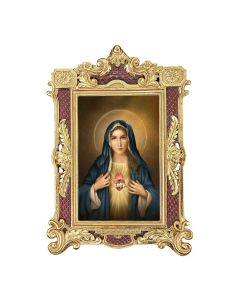 6 1/4" x 9 1/4" Textured Burgundy and Gold Photo Frame with Simeone: Immaculate Heart of Mary Print- P65