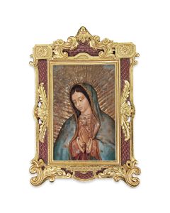 6 1/4" x 9 1/4" Textured Burgundy and Gold Photo Frame with O.L. of Guadalupe Bust Print-P65