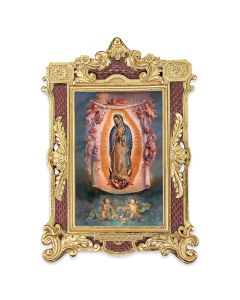 6 1/4" x 9 1/4" Textured Burgundy and Gold Photo Frame with O.L. of Guadalupe Print-P65