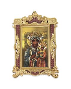6 1/4" x 9 1/4" Textured Burgundy and Gold Photo Frame with O.L. of Czestochowa Print-P65