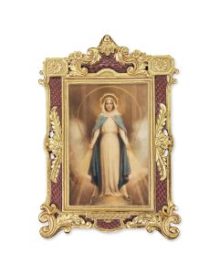 6 1/4" x 9 1/4" Textured Burgundy and Gold Photo Frame with Chambers: Miraculous Mary Print-P65