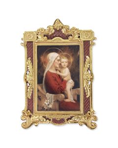 6 1/4" x 9 1/4" Textured Burgundy and Gold Photo Frame with CHAMBERS: Madonna and Child Print-P65