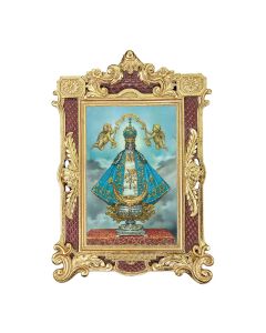6 1/4" x 9 1/4" Textured Burgundy and Gold Photo Frame with Virgen De San Juan Print- P65