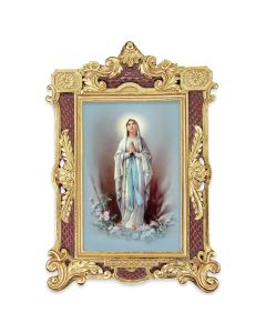 6 1/4" x 9 1/4" Textured Burgundy and Gold Photo Frame with O.L. of Lourdes Print-P65