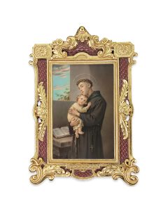 6 1/4" x 9 1/4" Textured Burgundy and Gold Photo Frame with Saint Anthony Print-P65