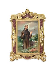 6 1/4" x 9 1/4" Textured Burgundy and Gold Photo Frame with Saint Francis Print-P65