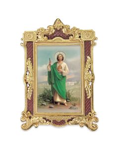 6 1/4" x 9 1/4" Textured Burgundy and Gold Photo Frame with Saint Jude Print-P65
