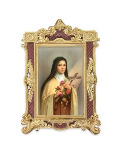 6 1/4" x 9 1/4" Textured Burgundy and Gold Photo Frame with Saint Therese Print-P65