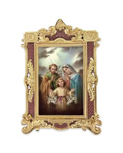 6 1/4" x 9 1/4" Textured Burgundy and Gold Photo Frame with Holy Family Print-P65