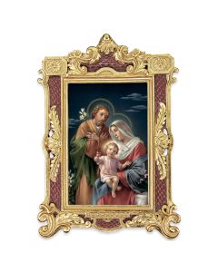6 1/4" x 9 1/4" Textured Burgundy and Gold Photo Frame with Holy Family Print-P65