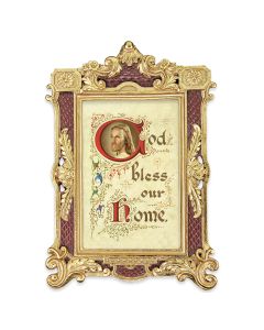 6 1/4" x 9 1/4" Textured Burgundy and Gold Photo Frame with House Blessing Print-P65