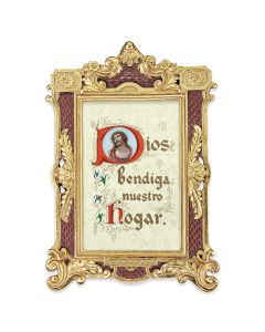 6 1/4" x 9 1/4" Textured Burgundy and Gold Photo Frame with House Blessing in Spanish Print-P65