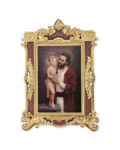 6 1/4" x 9 1/4" Textured Burgundy and Gold Photo Frame with CHAMBERS: St. Joseph Print-P65