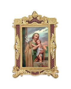 6 1/4" x 9 1/4" Textured Burgundy and Gold Photo Frame with Saint Joseph Print-P65