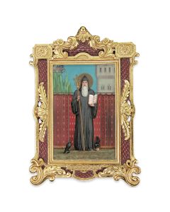 6 1/4" x 9 1/4" Textured Burgundy and Gold Photo Frame with Saint Benedict Print-P65