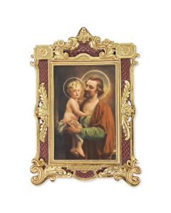 6 1/4" x 9 1/4" Textured Burgundy and Gold Photo Frame with CHAMBERS: St. Joseph with Jesus Print-P65