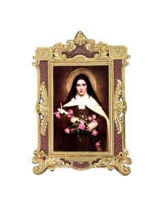 6 1/4" x 9 1/4" Textured Burgundy and Gold Photo Frame with CHAMBERS:  Saint Therese Print- P65 