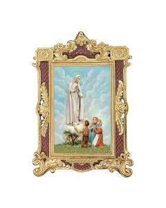 6 1/4" x 9 1/4" Textured Burgundy and Gold Photo Frame with Immaculate Heart of Mary with Children Print- P65